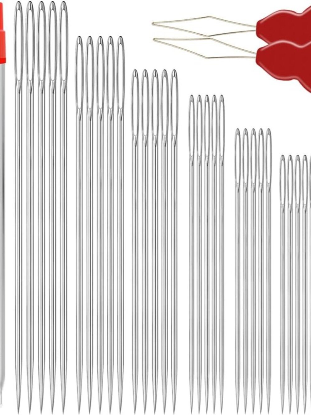35PCS Stainless Steel Large Eye Hand Sewing Needles, 7 Sizes with Threaders for
